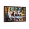 Wild horses framed canvas walnut brown