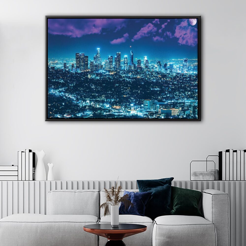tableau los angeles la nuit avec cadre flottant