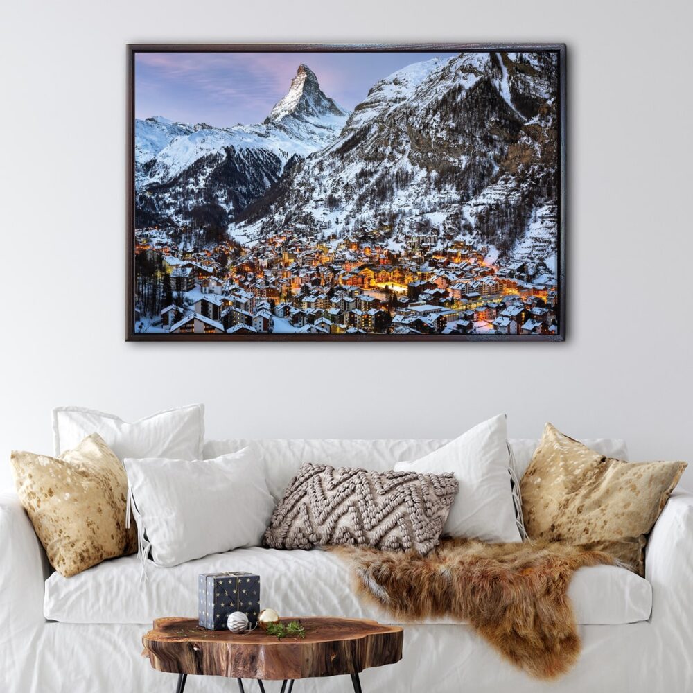 swiss alps floating frame canvas