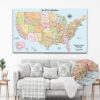 Colorful push pin usa map