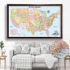 Colorful push pin usa map framed