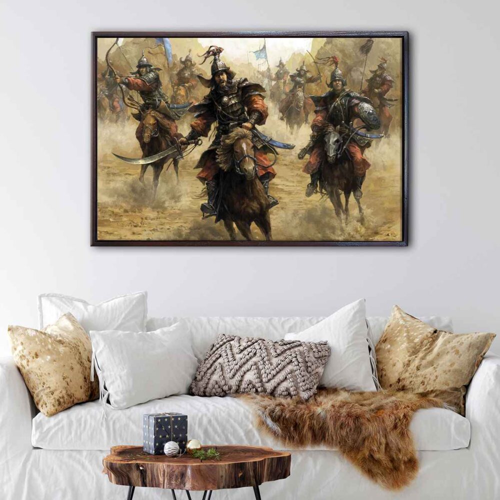 mongolian warriors floating frame canvas