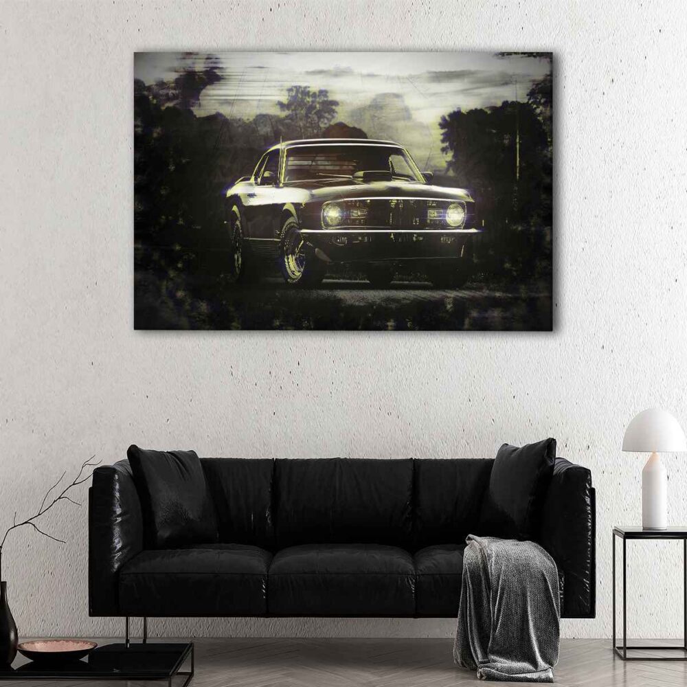 5 panels black mustang canvas art