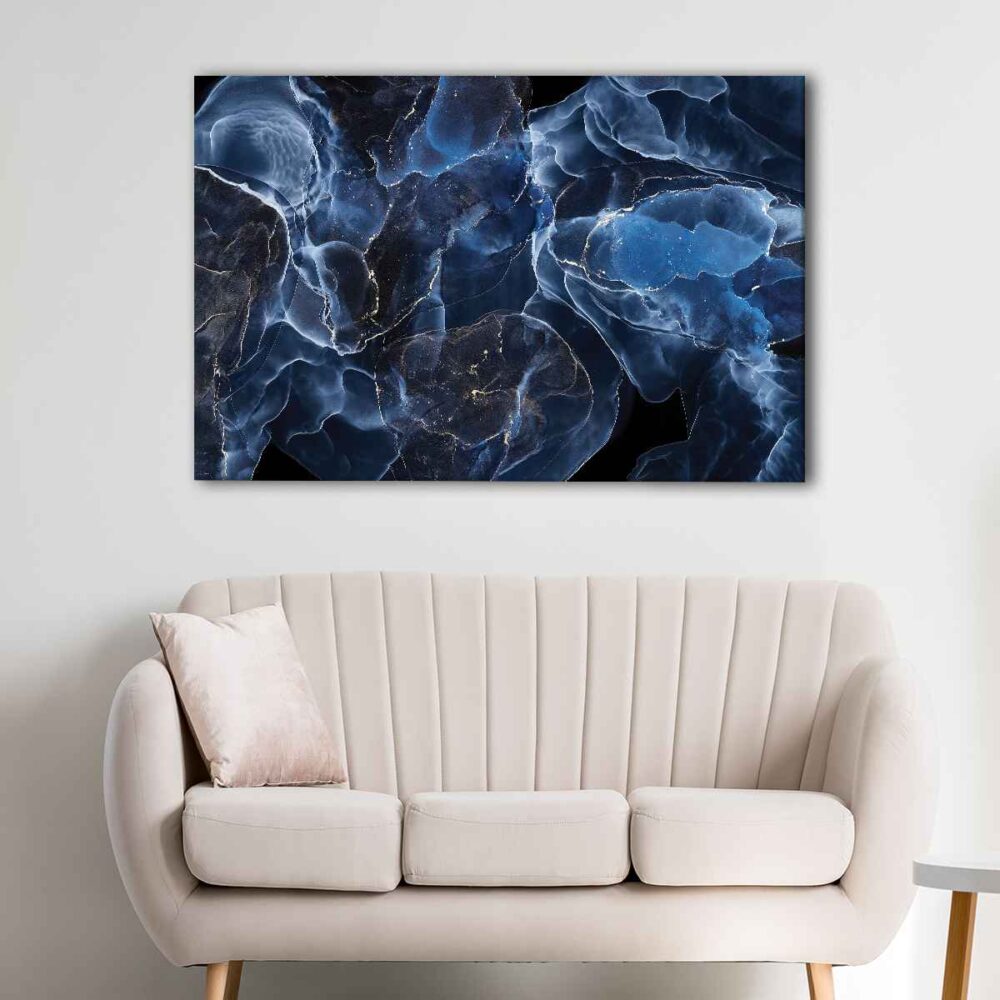 1 panels navy blue marble canvas art