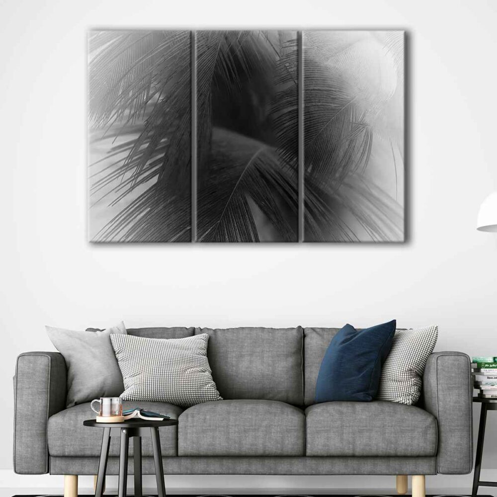 3 panels black leaves canvas art