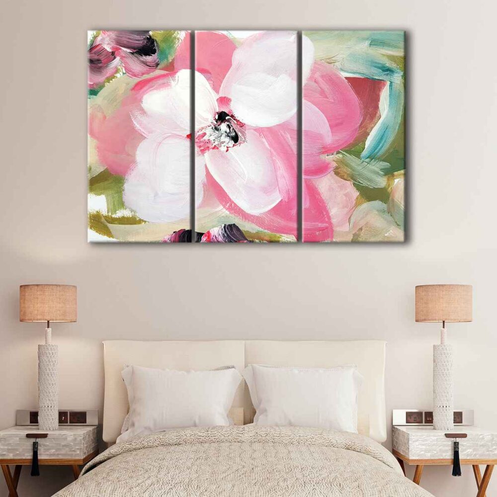 3 panels pink flower abstract canvas art