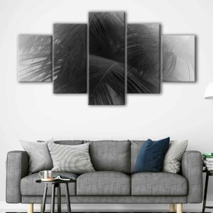 5 panels black leaves canvas art