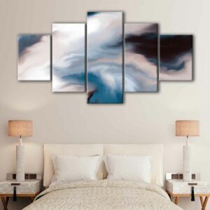 5 panels blue clouds canvas art