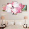 5 panels pink flower abstract canvas art