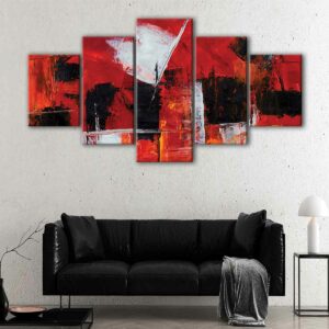 5 panels red abstract canvas art