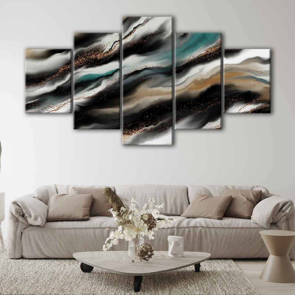 tableau vagues du ciel 5 pièces