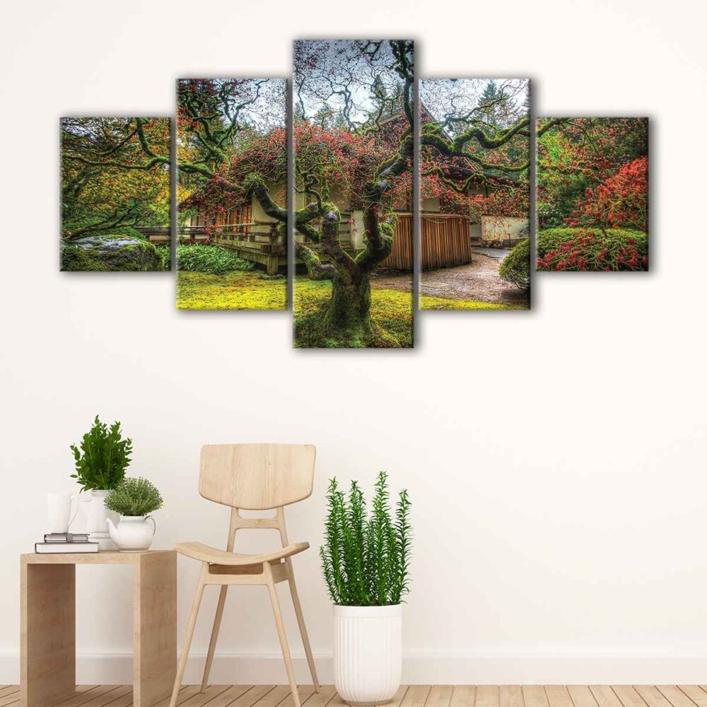 5 panels portland japanese garden canvas art