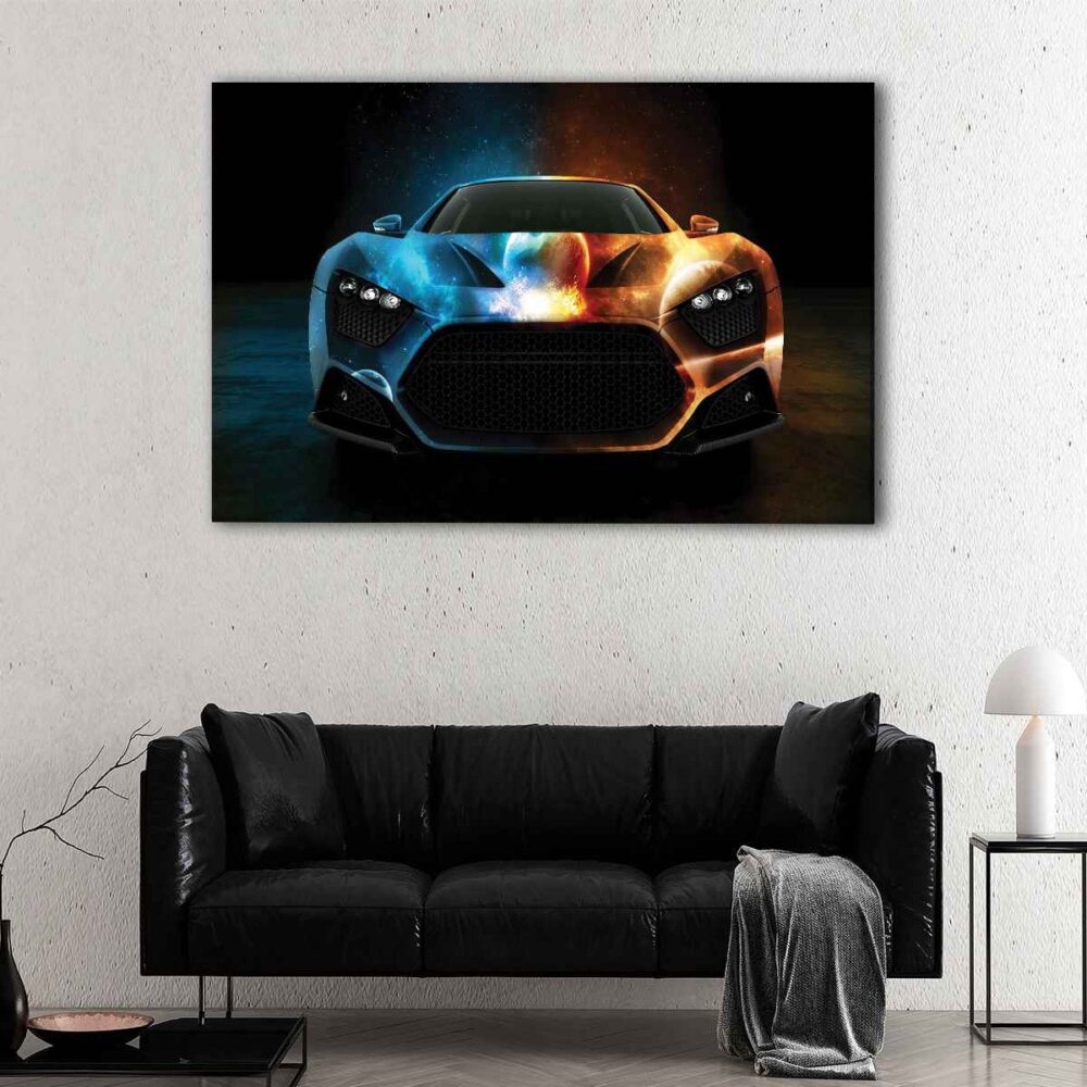 5 panels fire water super car canvas art