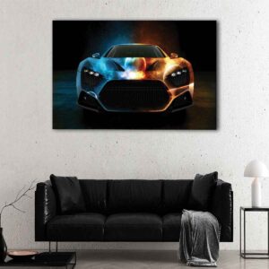 5 panels fire water super car canvas art