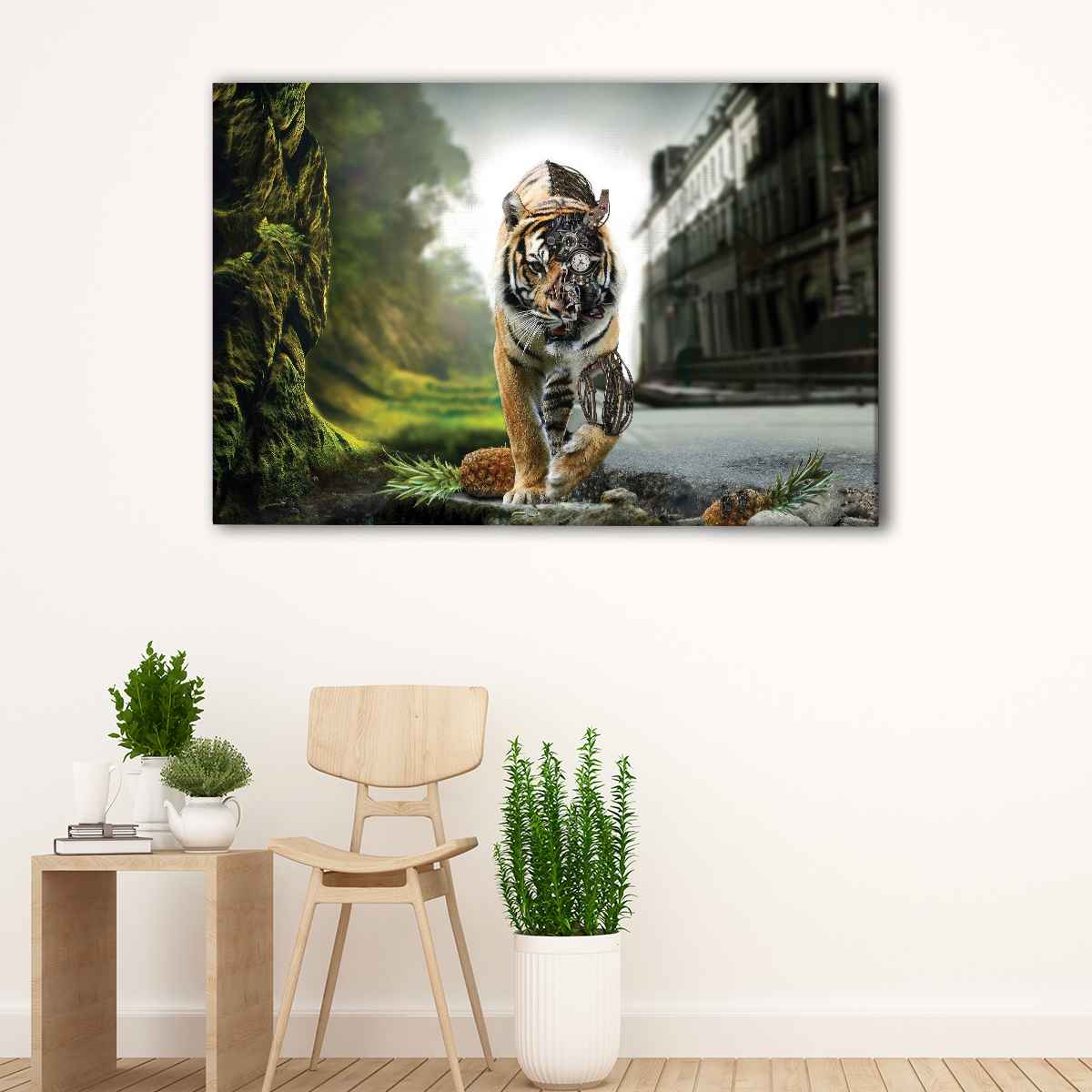 Tiger Pair White and Orange Tigers Up Close Photo Wall Picture Framed Art  Print