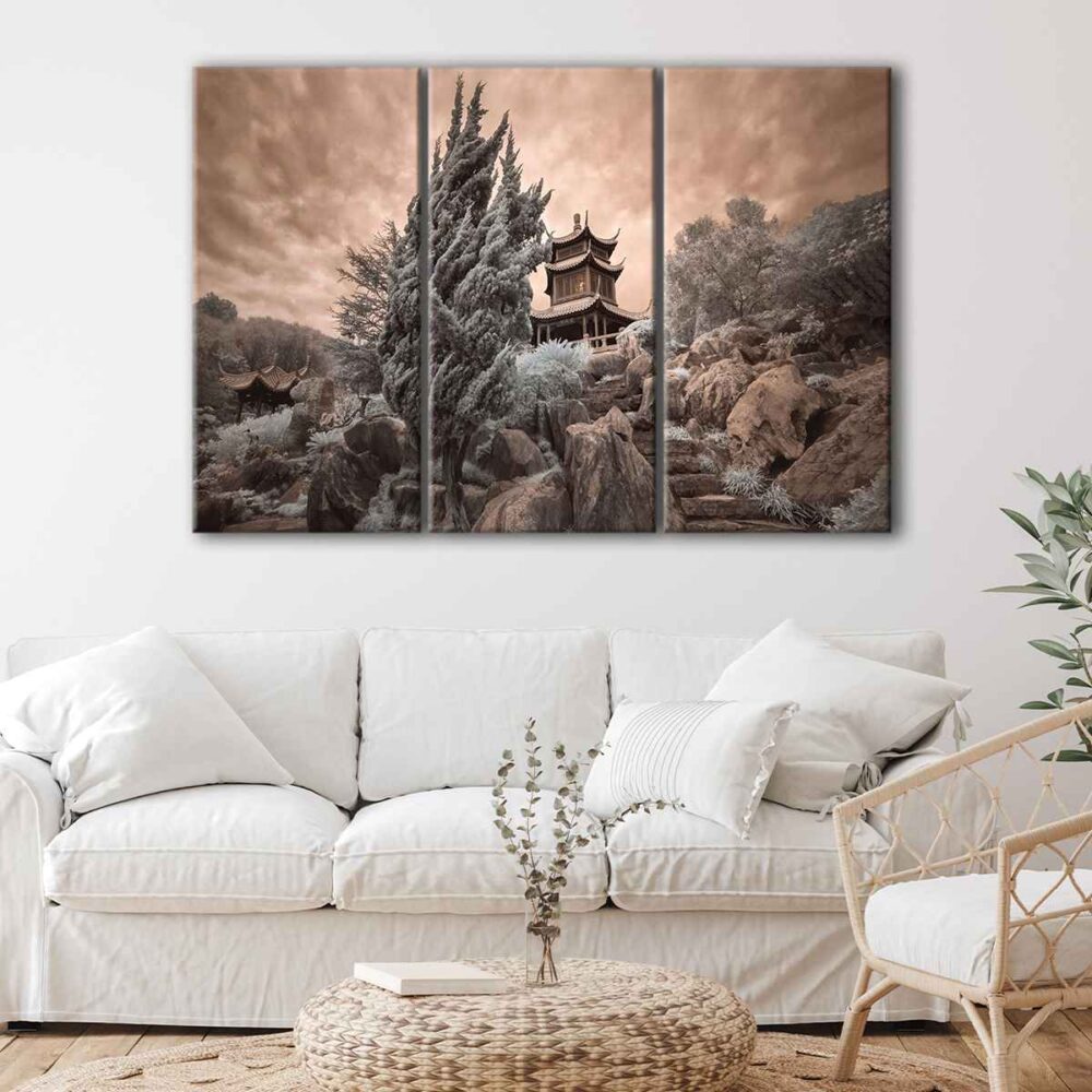 3 panels japanese temple canvas art