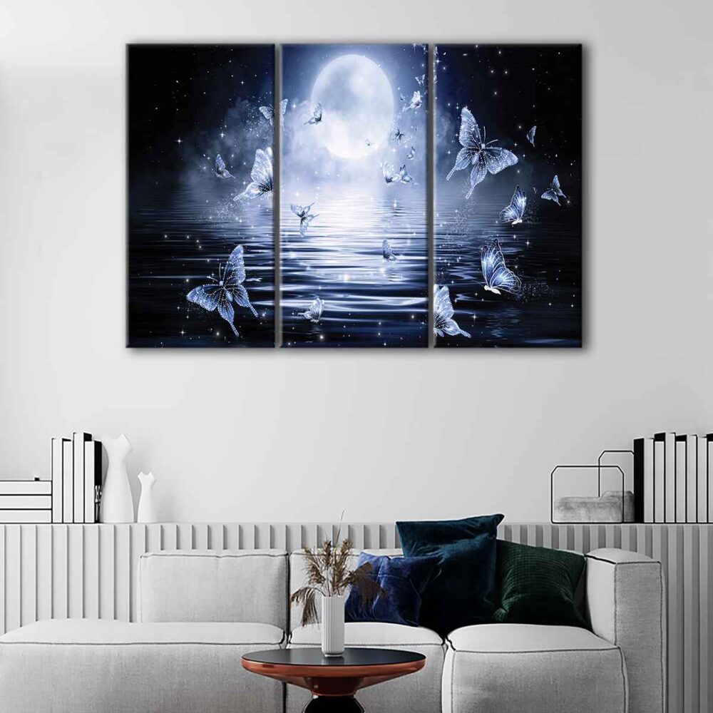 3 panels night butterflies canvas art