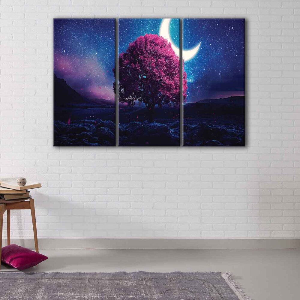 3 panels pink love tree canvas art