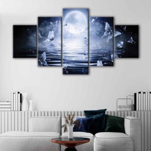 5 panels night butterflies canvas art