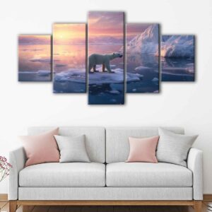 5 panels polar bear canvas art