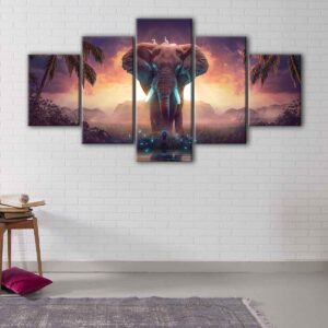 5 panels surreal elephant canvas art