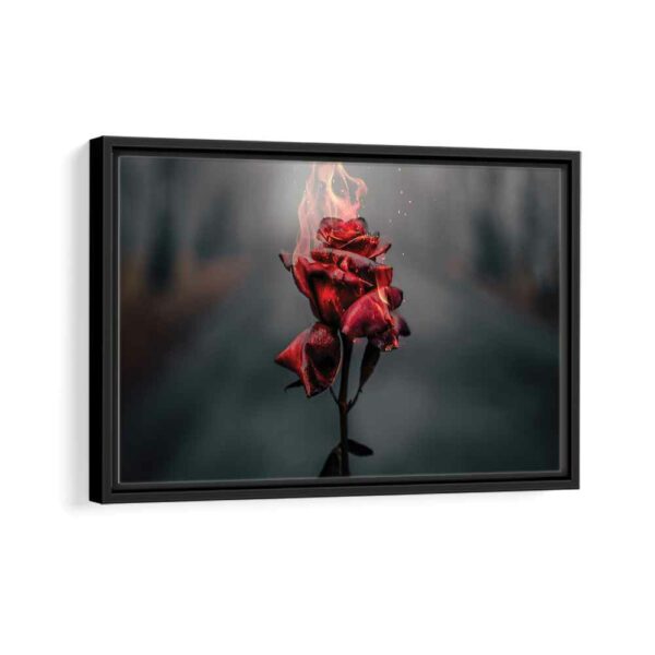 burning rose framed canvas black frame