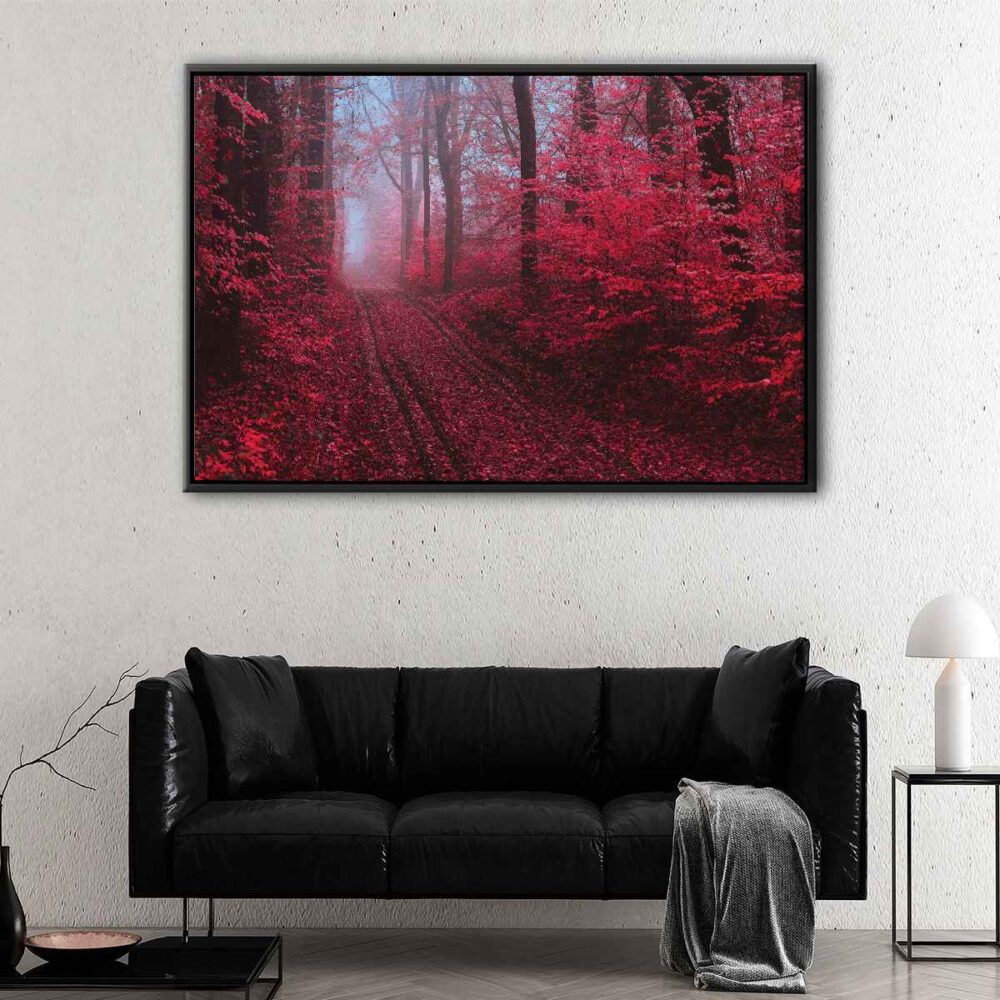 red maple forest floating frame canvas