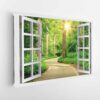 window to forest stretched canvas