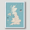 Turquoise push pin UK map - White frame