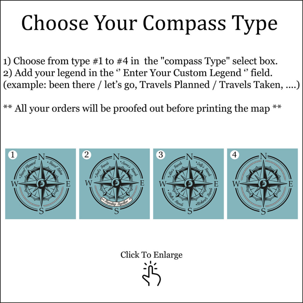 Turquoise push pin UK map compass customization