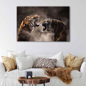 5 panels roaring tigers canvas art