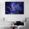3 panels blue chaos canvas art