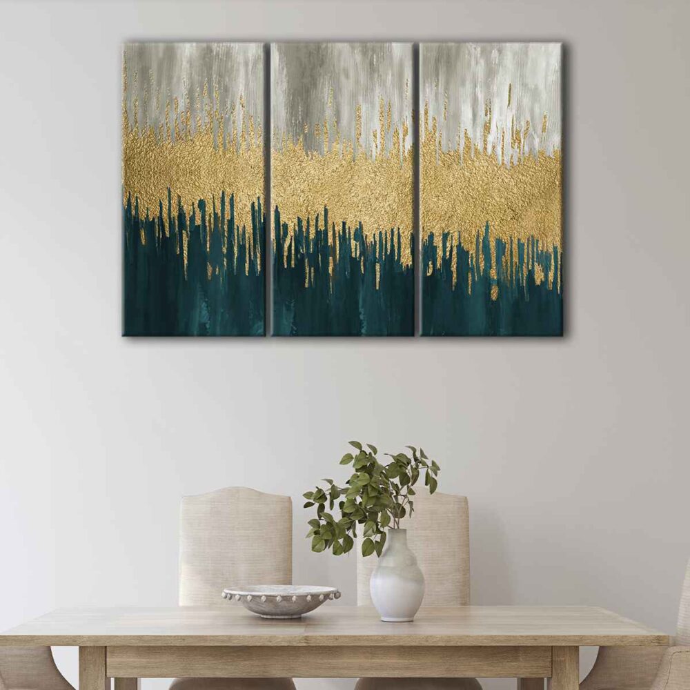 3 panels golden wave canvas art