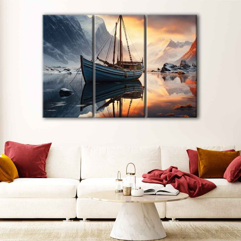 tableau tryptique bateau de montagne