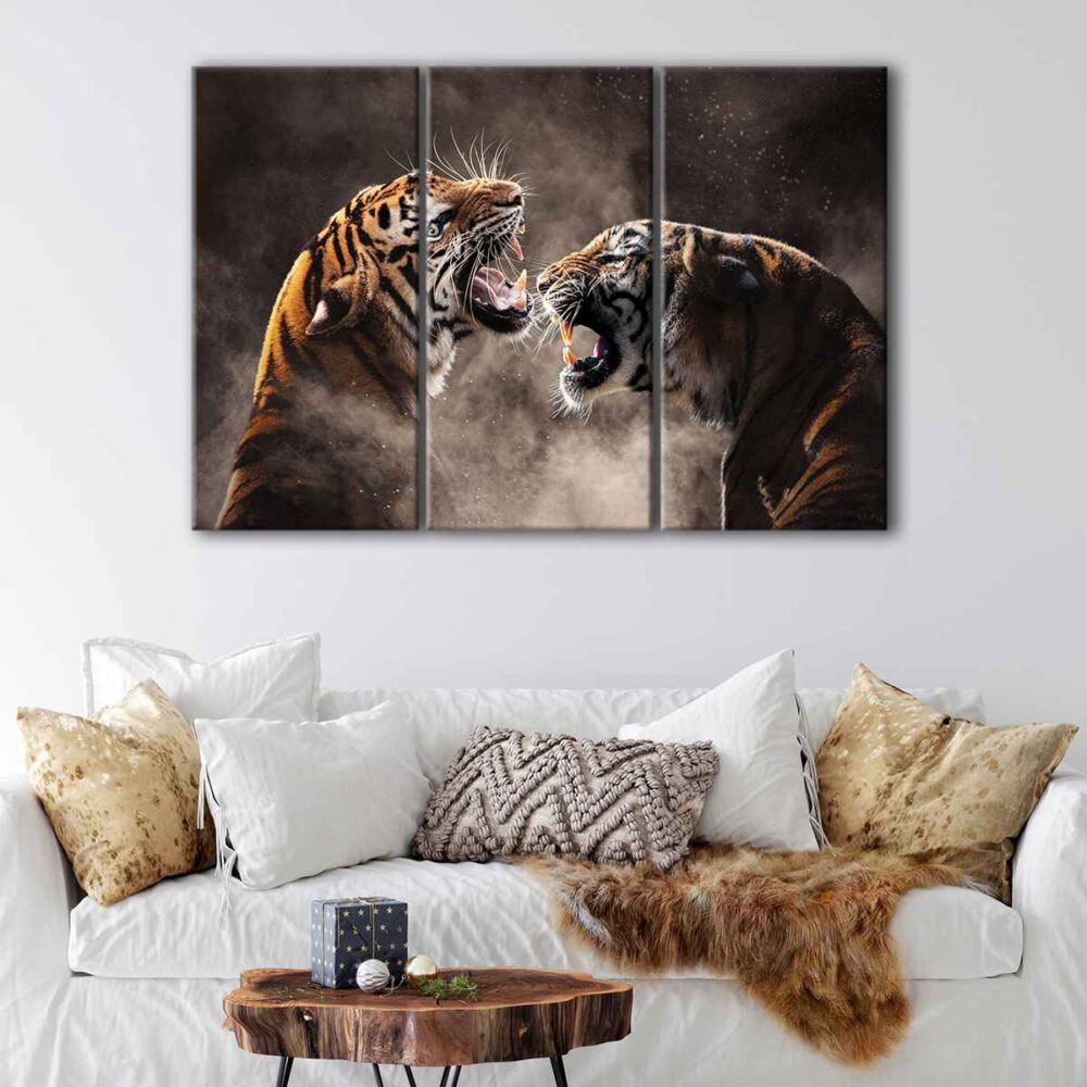 3 panels roaring tigers canvas art