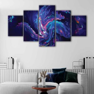 5 panels blue chaos canvas art