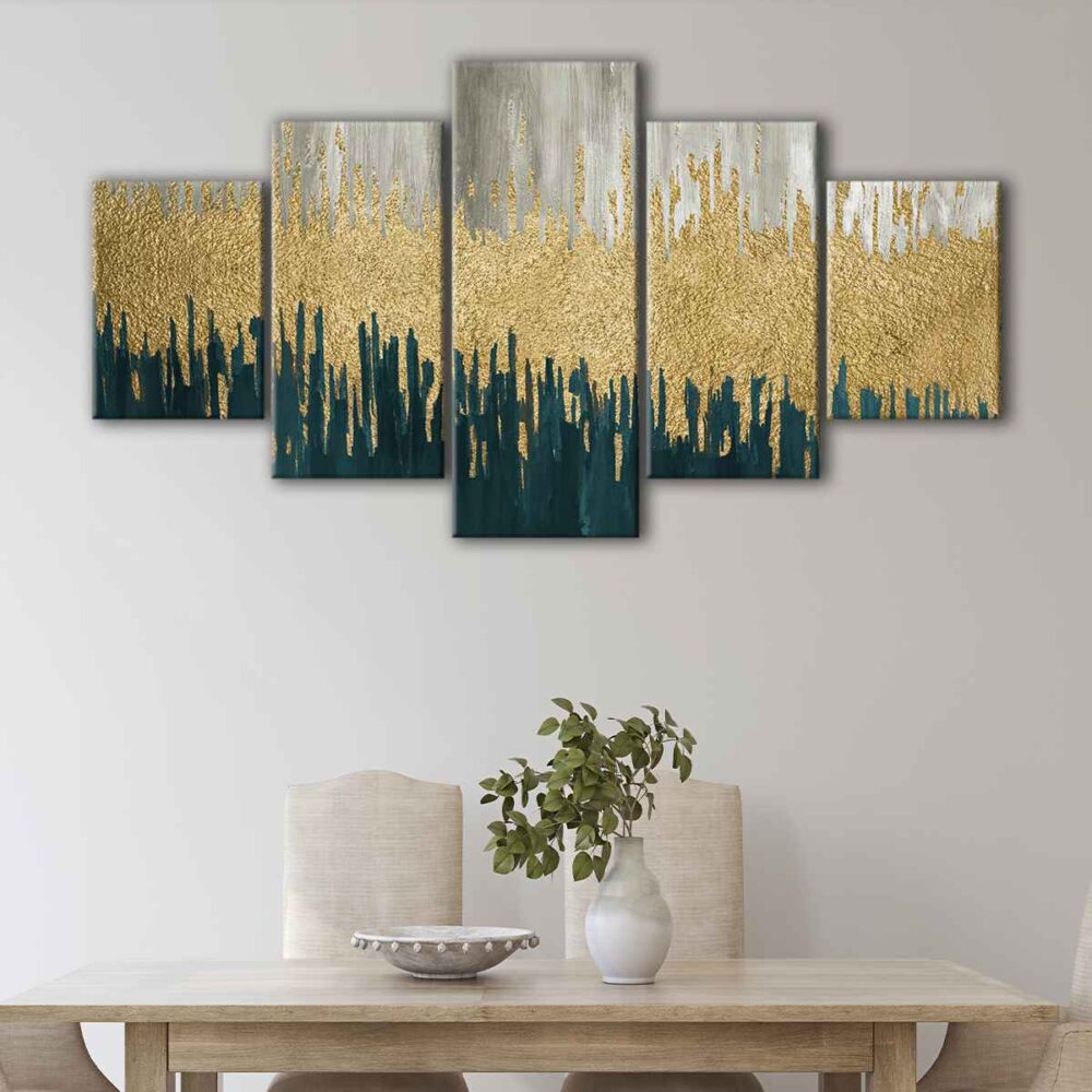 5 panels golden wave canvas art