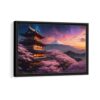 cherry blossom temple framed canvas black frame