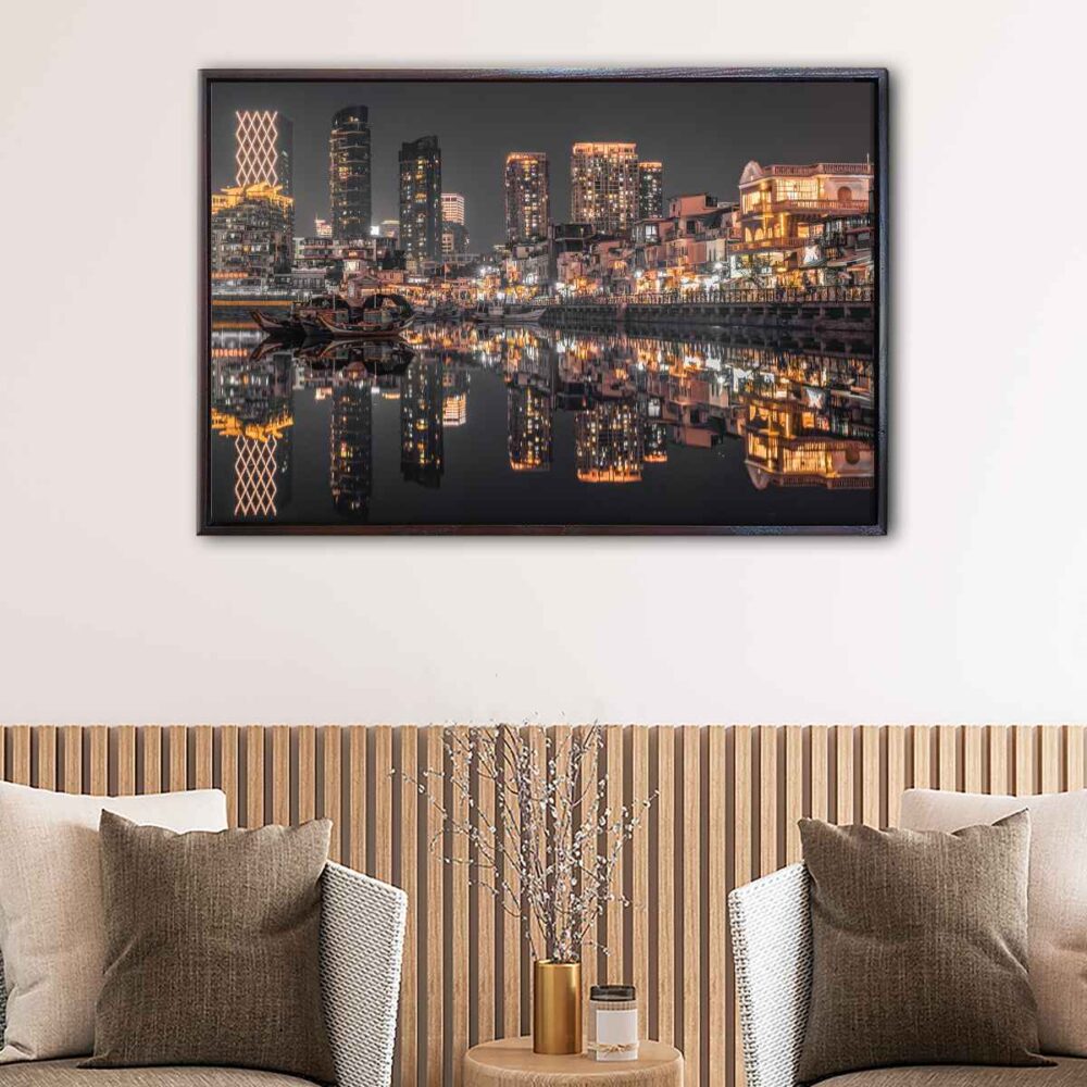 hong kong by night floating frame canvas