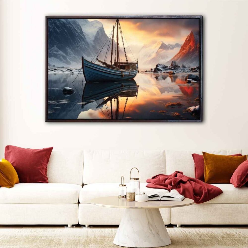 tableau bateau de montagne avec cadre flottant