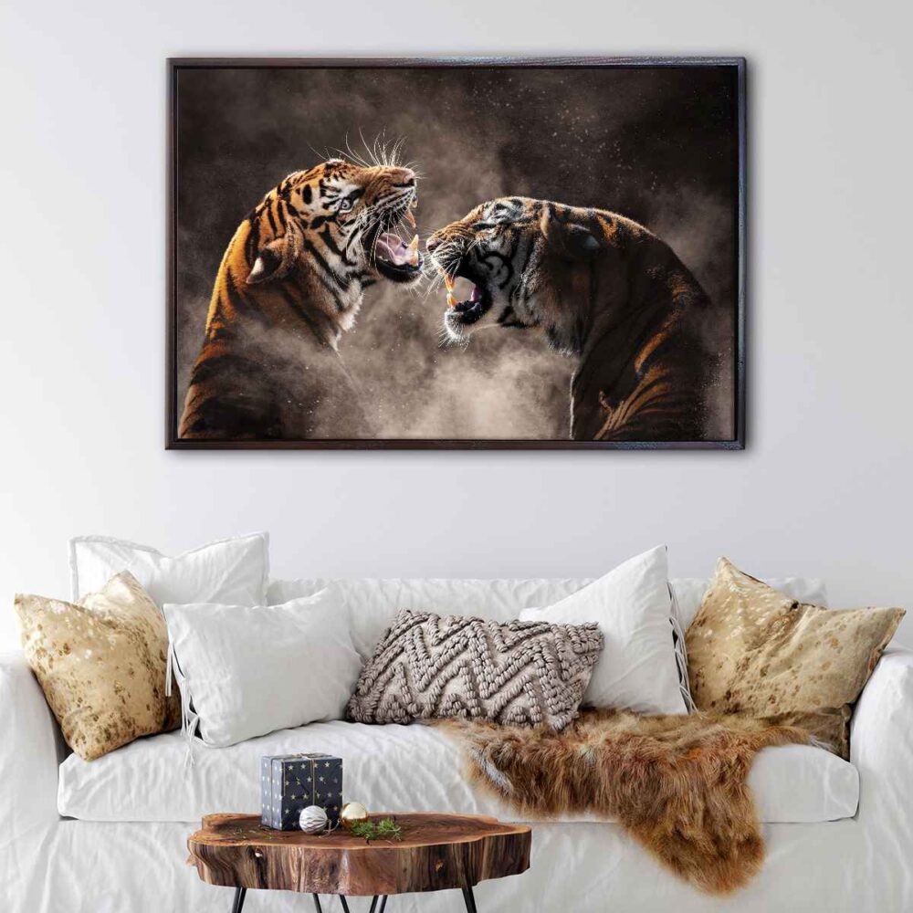 roaring tigers floating frame canvas