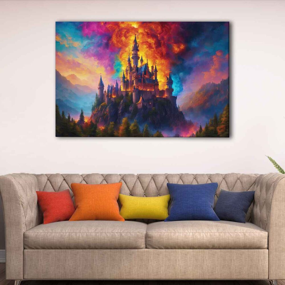 1 panels castle in fire canvas art