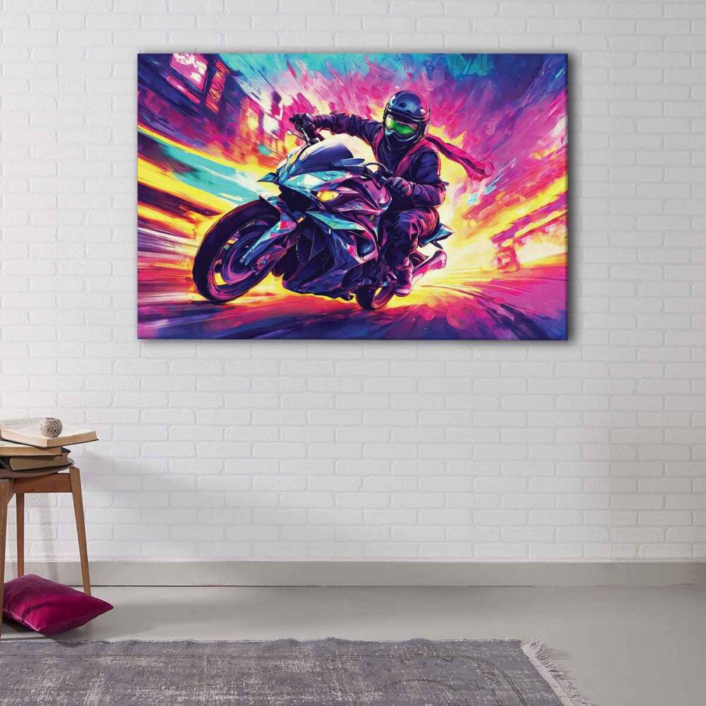 1 panels furious biker canvas art