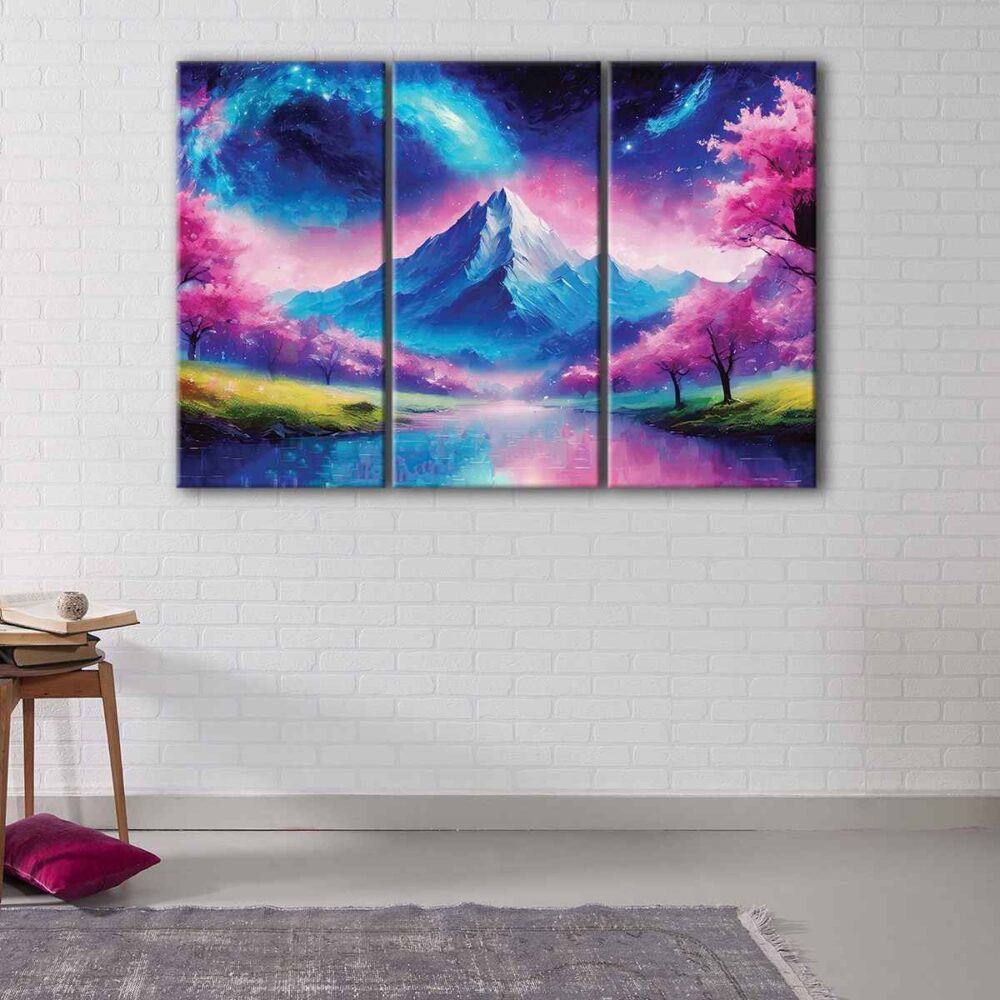 3 panels fantasy mountain canvas art
