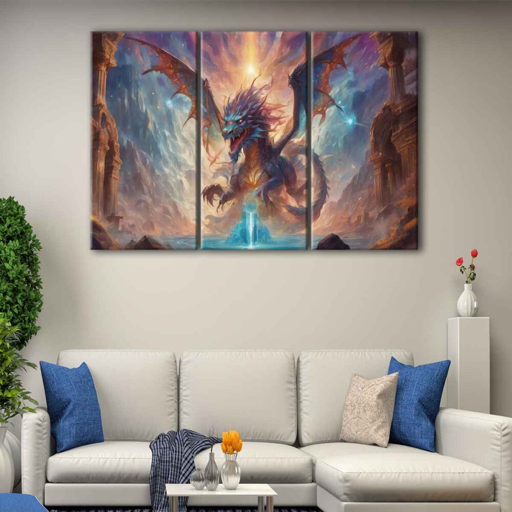 3 panels furious dragon canvas art