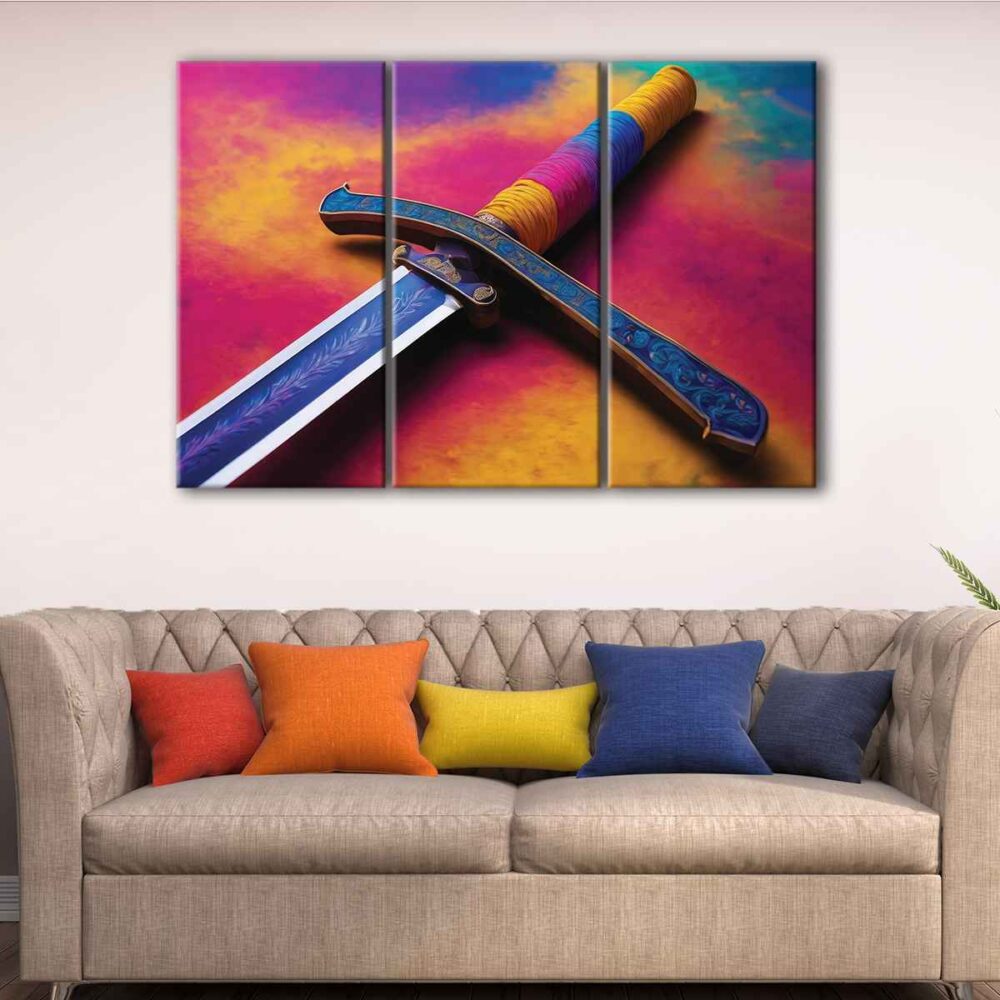 3 panels rainbow katana canvas art
