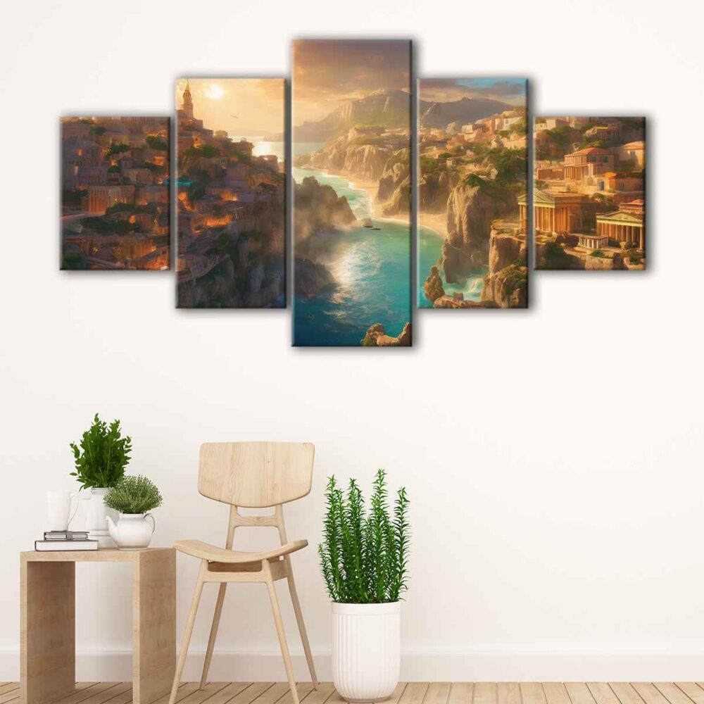 5 panels ancient city canvas art