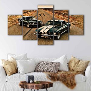 5 panels black mustangs canvas art