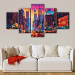 5 panels cyberpunk new york canvas art