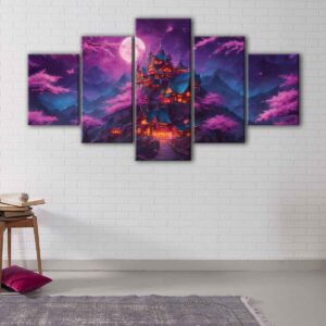 5 panels enchanted fortress canvas art